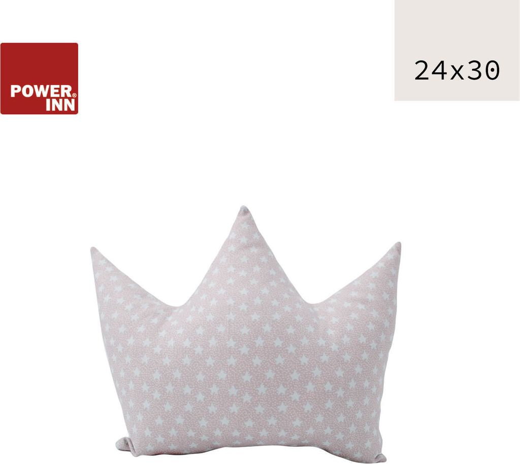 POWER INN Kronenkissen | ca. 30x24cm | Hellgrau mit hellblauen Sternen | Kuschelkissen | Dekokissen | Krone | Spielkissen | Kinderkissen