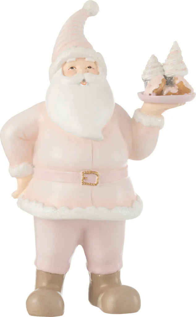 J-Line Père Noël Gâteau Résine Blanc et Rose - Décoration de Fête