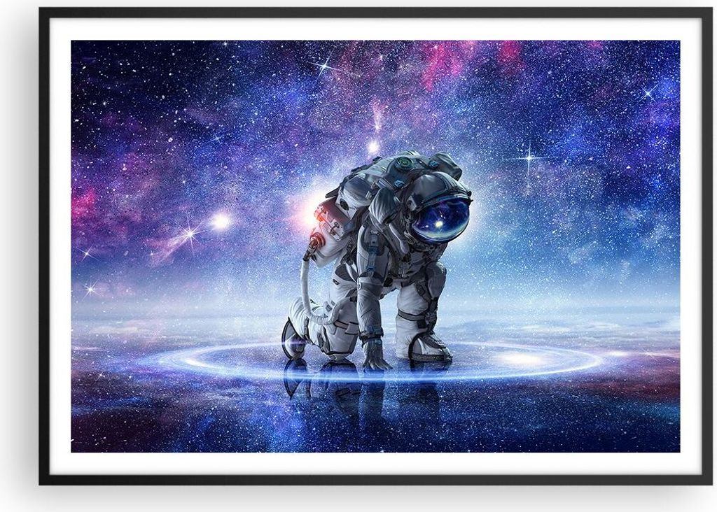 Gerahmtes Poster - Schwarzer Rahmen - Kosmonaut Weltraum - 100x70 cm - Wand Bild - Wanddeko - Wandbilder - Kunstposter - Wandposter - Bilderrahmen ...