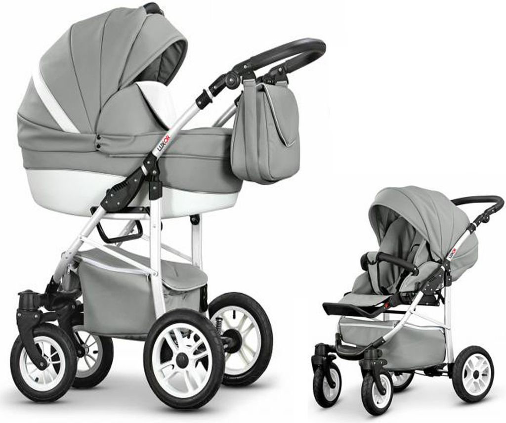 Kinderwagen-Set Craft Eco 2 in 1 in Grau-Weiß - 13 Teile - in 16 Farben erhältlich