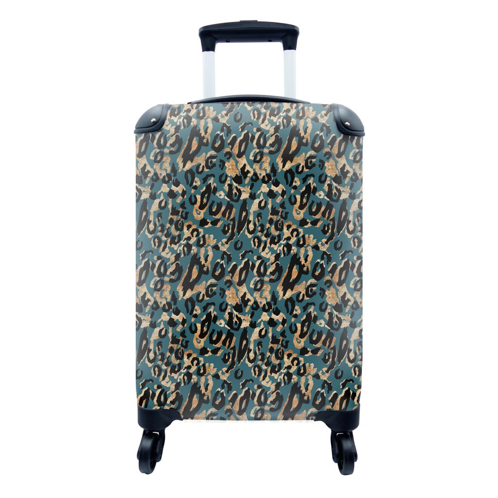 MuchoWow Koffer Handgepäck Trolley Rollkoffer Kleine Reisekoffer mit 4 Rollen - Gold - Pantherdruck - Türkis - Cabin Size < 55x40x23 cm & 55x40...