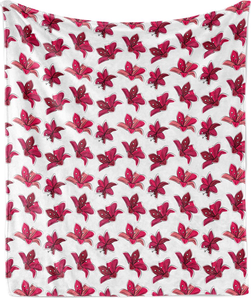 ABAKUHAUS Blumen Weich Flanell Fleece Decke, Natürliche Themen Blumen Muster von Lilien Motive Romantische Kunst, 175 x 230 cm, Himbeere Magenta P...