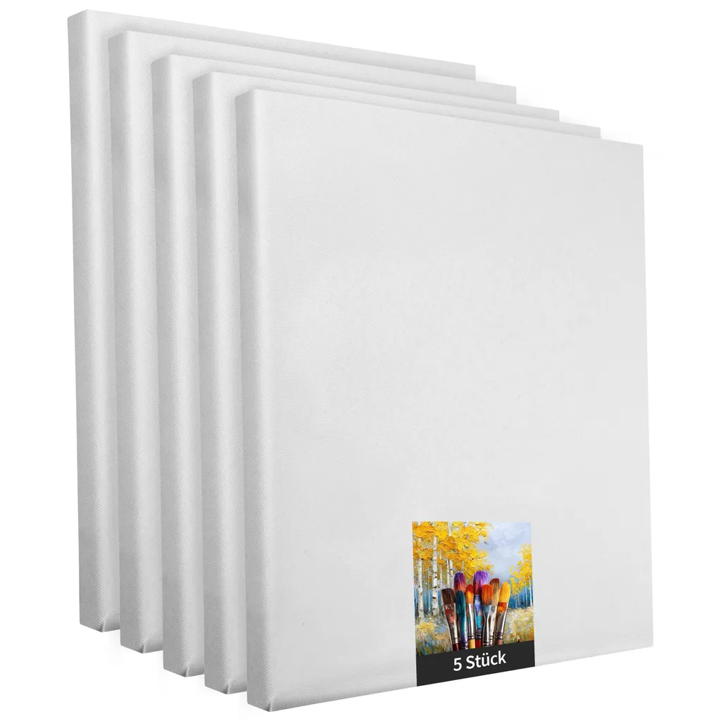 5 Tele da Dipingere 20x40 cm - Già Tese su Telaio - Bianco Poliestere