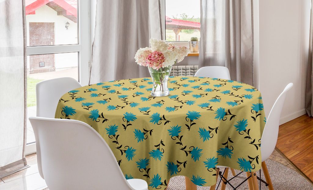 ABAKUHAUS Türkisblau Runde Tischdecke, Petal mit Peduncle, Kreis Tischdecke Abdeckung für Esszimmer Küche Dekoration, 150 cm, Camel dunkle Türkis