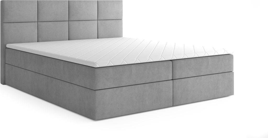 MYSEN Boxspringbett 160x200 Quattro mit Bettkästen mit Matratze (14 cm) mit Topper (4 cm) Komplett-Set Polsterbett Bonell H3 Grau