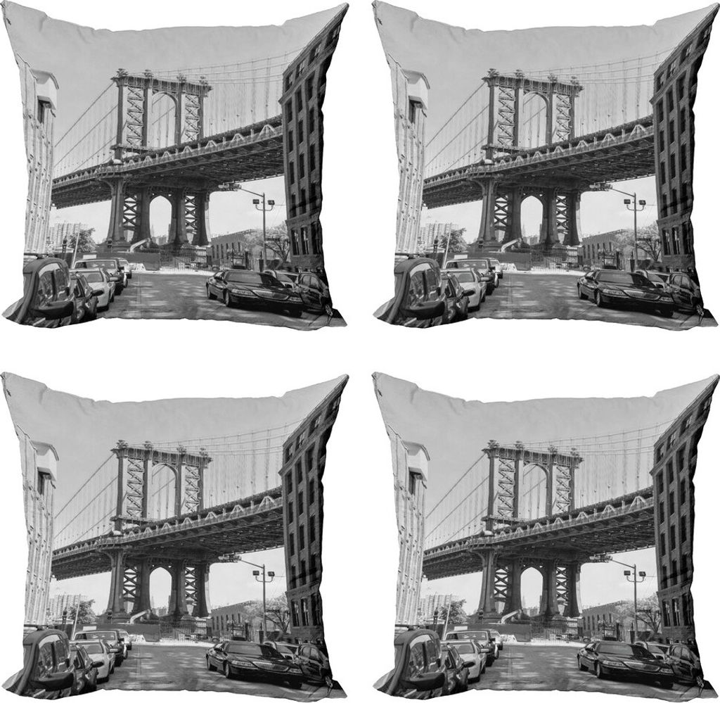 ABAKUHAUS Landschaft Kissenbezug Set (4 Stück), Brooklyn, New York, Moderner Doppelseitiger Digitaldruck, 40 cm x 40 cm, Charcoal Grau Weiß