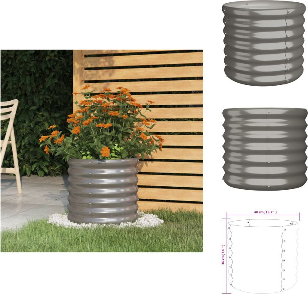 vidaXL Pflanzkübel Pulverbeschichteter Stahl 40x40x36 cm Grau - Blumentöpfe & Pflanzgefäße