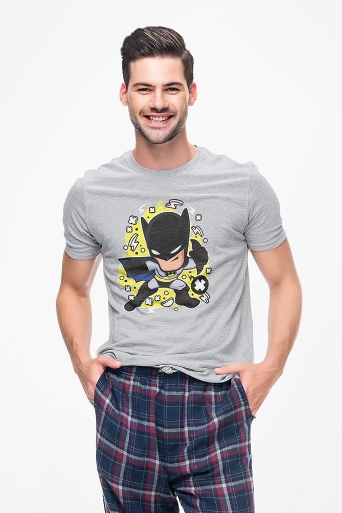 D&B Férfi Uni Polo PC00004 Batman Grau-Größe 4XL