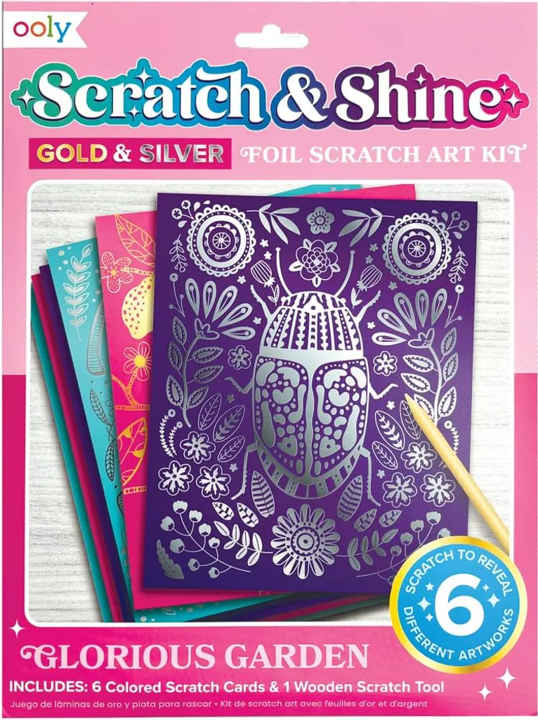 Ooly Jouet Scratch-Art Glorious Garden Multicolore pour Enfant Créatif