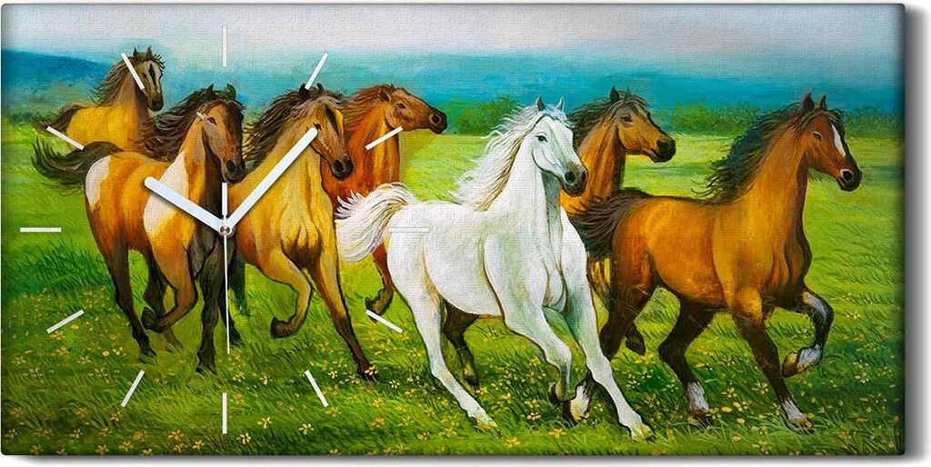 Dekor Leinwand Uhr Wandbilder 60x30 Foto Wand groß Laufpferde Feld Malerei - weiße Hände