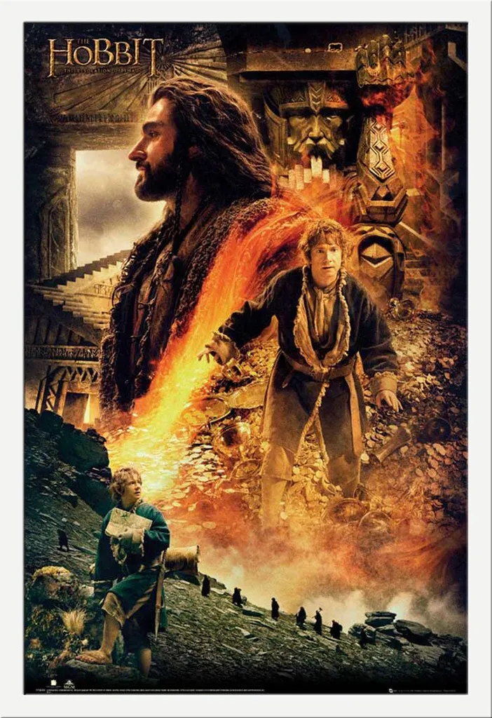 Lo Hobbit - Poster - Desolazione di Smaug - Fuoco + cornice rimovibile, Shinsuke® Maxi MDF bianco, disco acrilico