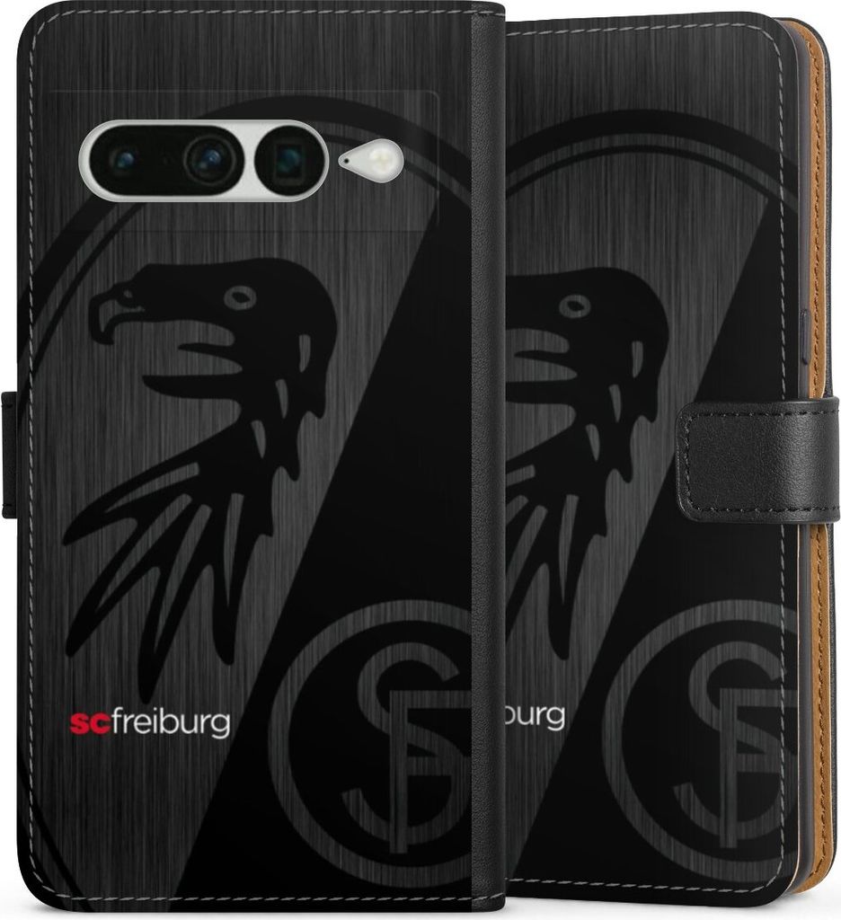 DeinDesign Klapphülle für Google Pixel 7 Pro Handytasche Lederhülle Tasche Metallic Look Offizielles Lizenzprodukt SC Freiburg