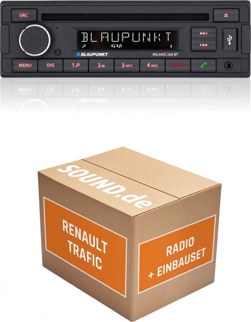 Autoradio Einbaupaket Blaupunkt Milano 200 BT passend für Renault Trafic II + Tuner List Display extern | Bluetooth USB