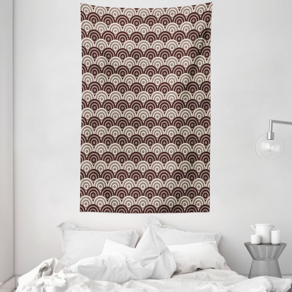 ABAKUHAUS Erdfarben Wandteppich und Tagesdecke, Spiral Kreise Gitter aus Weiches Mikrofaser Stoff Waschbar ohne Verblassen Digitaldruck, 140 x 230 ...
