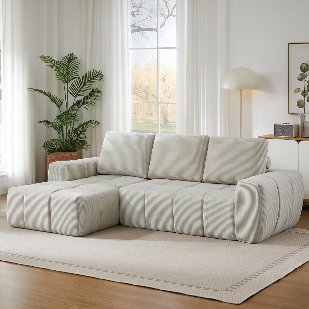 okwish Ecksofa mit abnehmbaren Kissen, frei kombinierbar, Modulares Sofa mit Armlehnen, links Recamiere, Für Wohnzimmer in Beige