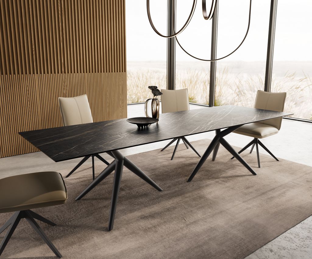 DELIFE Esstisch Edge 300x100 Keramik Laminam Noir Desir Braun Estelar rund Metall Schwarz