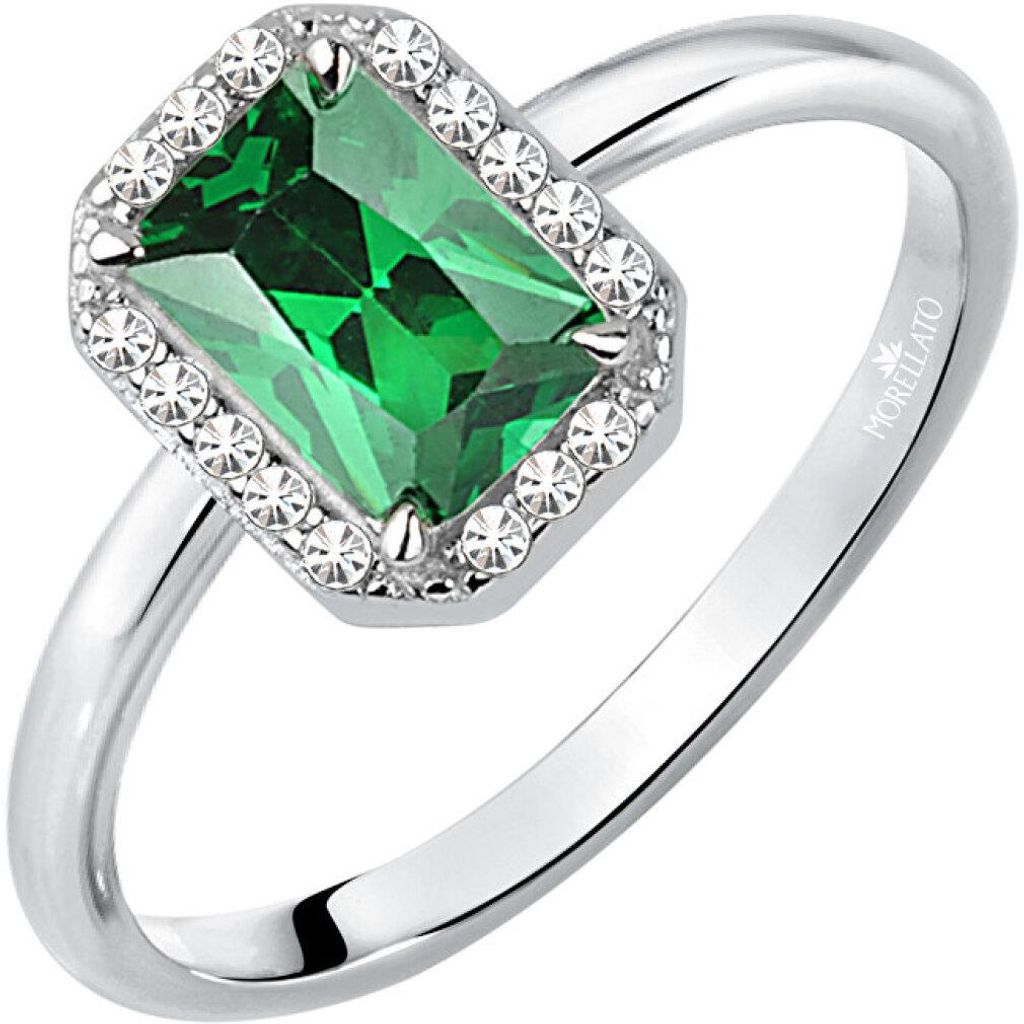Glittering silver ring with green stone Tesori SAIW76 - Circuit: 52 mm