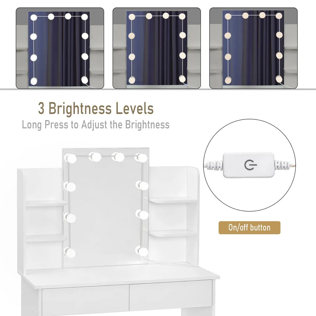 Table de maquillage blanche à LED - Coiffeuse moderne avec rangements - 5