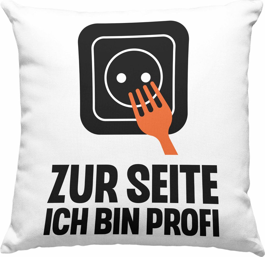 Trendation - Elektriker Deko-Kissen mit Füllung 40x40 Spruch Männer Geschenk Lustig Gadget Geschenke Kaffeebecher Geschenkidee (Grau)