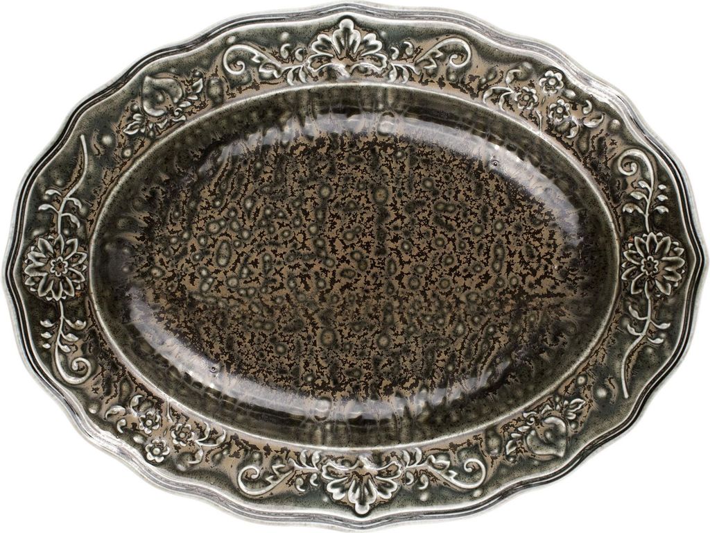 VERLO POEM WETLANDS Ovale Servierplatte 37x28 cm – Große Ovale Platte in Dunkelgrün, Elegantes Modernes Design, Hochwertige Keramik, Ideal zum ...