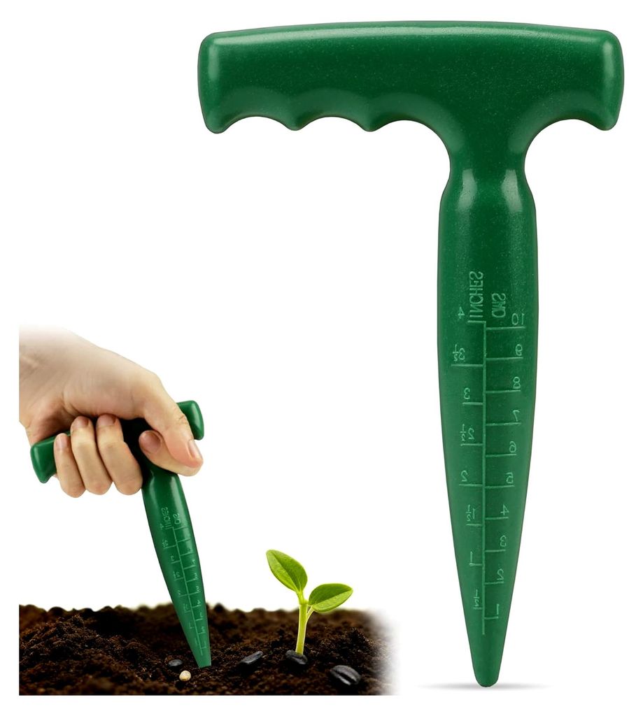 Pikierstab für Blumenzwiebeln mit Messskala zum genauen Pflanzen, ideal für Gemüse und Blumen, grün