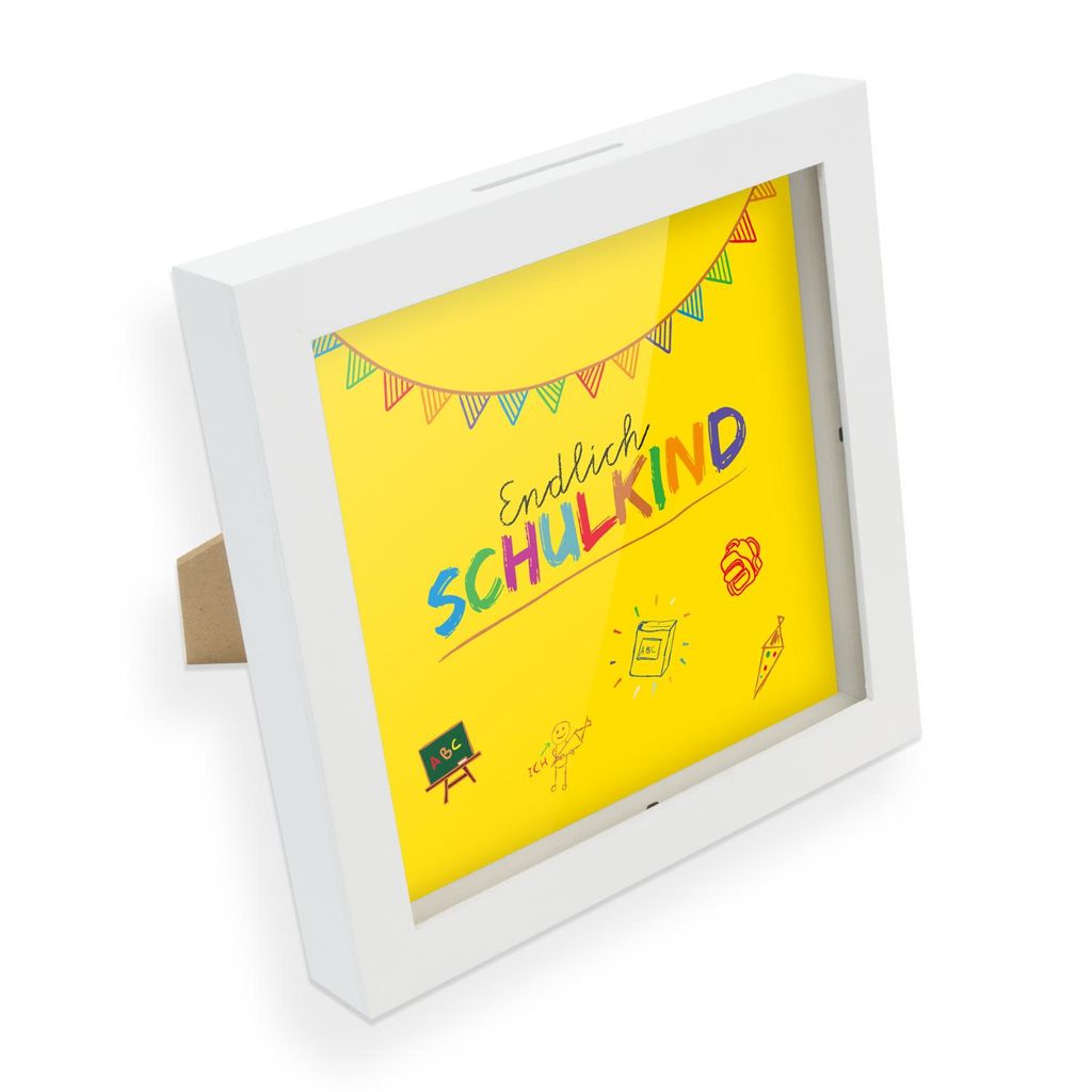 itenga Bilderrahmen Spardose Geldgeschenk Endlich Schulkind GELB Schulanfang