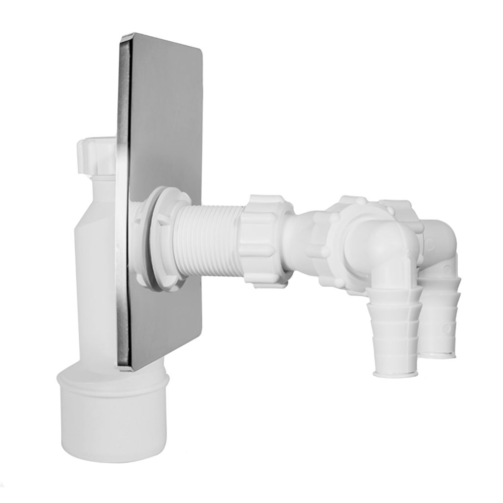 Unterputz Geräte Siphon Waschmaschine Waschgeräte Waschküche Wandabfluss 50 mm doppelt Chrom