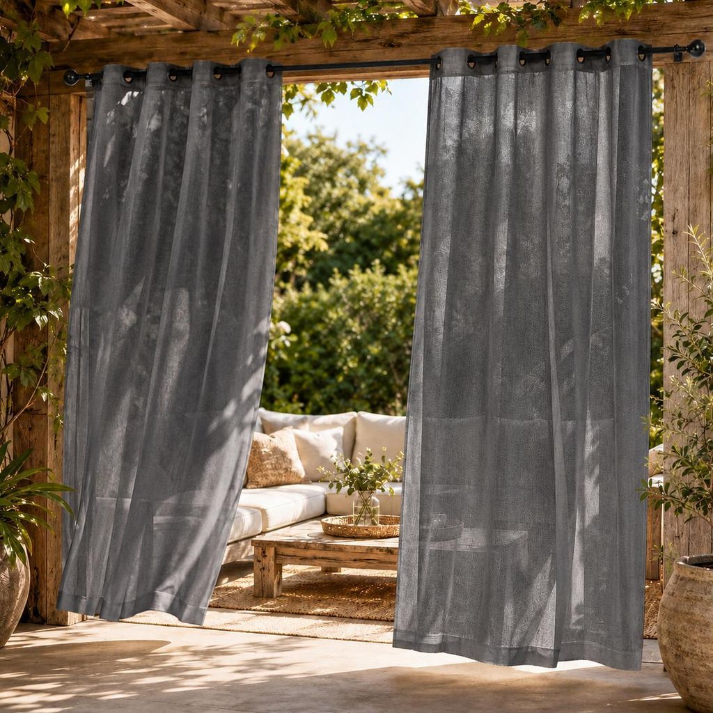 2 rideaux d'extérieur transparents, hydrofuges, en voile, Image du produit 