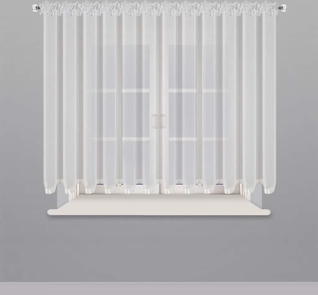 Voilage blanc pour fenêtre avec bande plissée LB-80 en 150x600 cm