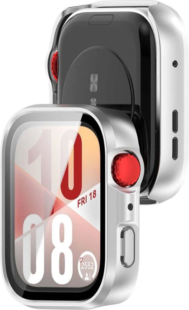 Schutzhülle mit Glas für Huawei Watch Fit 4, Bizon Case Watch Adamo, satiniertes Silbern