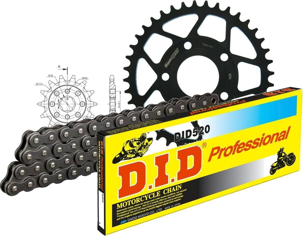 DID Kit Stahl Kompatibel mit Honda CRM125 90-94 14-40-108 DID520 Clip