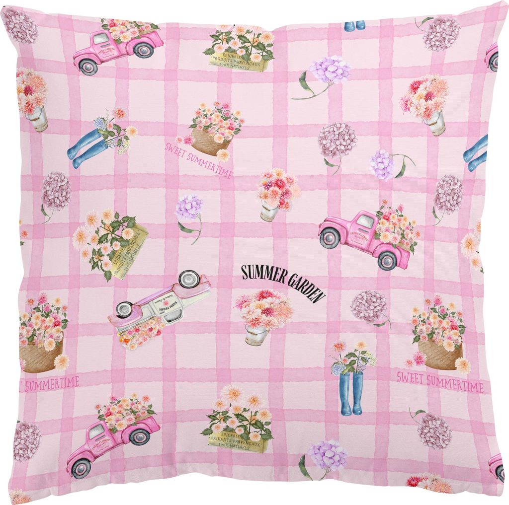 Dekokissen Muster drinnen / Indoor Zierkissen Samt waschbar Blumenmuster pink Landhaus Sofakissen mit Füllung