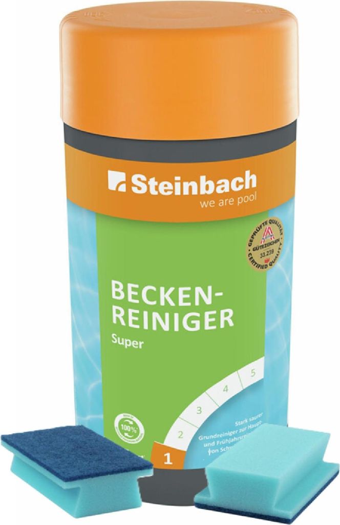 Steinbach | Reinigungsset für Pools | Beckenreiniger Super 1l + Handschrubber Doppelpack | gegen Kalk, Rost & Schmutz | für Frühjahrsreinigung |...