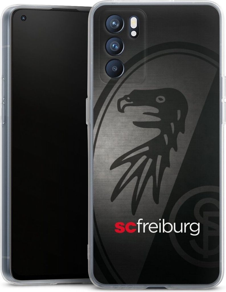 DeinDesign Handyhülle für Oppo Reno 6 5G Silikon Hülle Case Smartphone Schutzhülle Metallic Look Offizielles Lizenzprodukt SC Freiburg