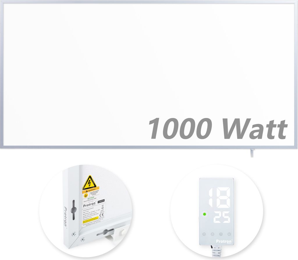 Protron Infrarotheizung Panel Heizkörper Elektroheizung IR Wandheizung 1000Watt 120x60cm mit Smart-Thermostat