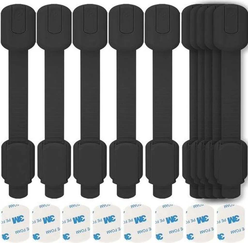 Lot de 10 Serrures de Sécurité Enfant pour Tiroirs - Adhésif 3M Noir