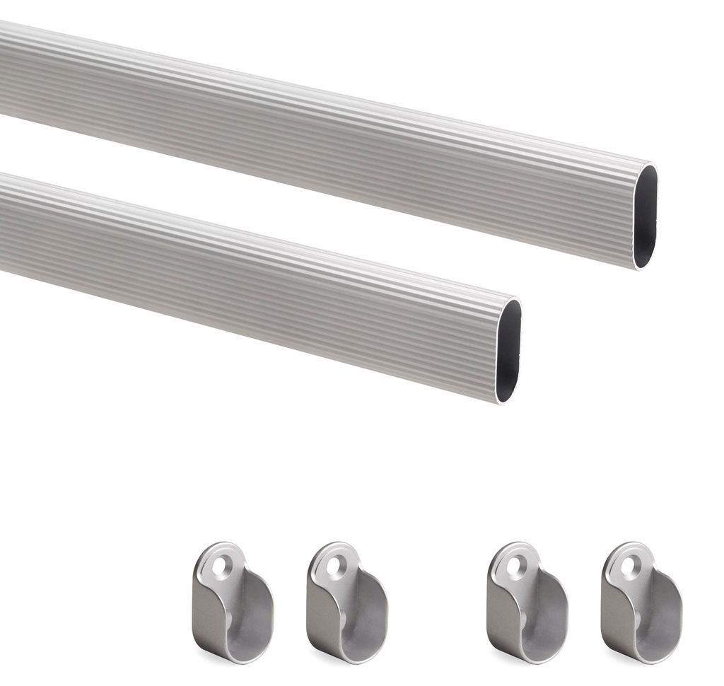 Emuca Satz von Schrankschienenset 2 x 0,75 m mit Halterungen, Aluminium und Zamak, Matt eloxiert