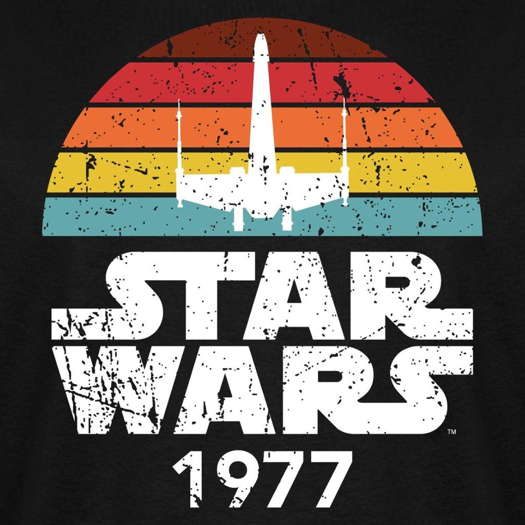 Star Wars Schriftzug 1977 Retro Männer Kontrast T-Shirt, XXL, Schwarz/Weiß