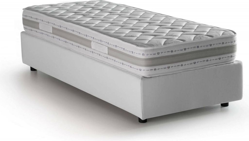 Einzelbett Dmorier, Containerbett mit Stoffbespannung, 100% Italy, Frontöffnung, inklusive Matratze Cm 90x200, Weiß