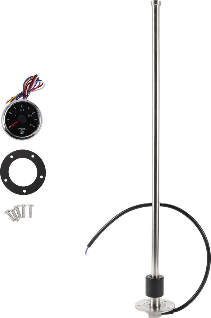 1 Satz Kraftstoff-Sendeinheit und Messgerät-Set Boot Kraftstoff-Sendeinheit Marine Kraftstoff-Sender Einheit 585mm/23.03" Silberton, schwarzes Metall