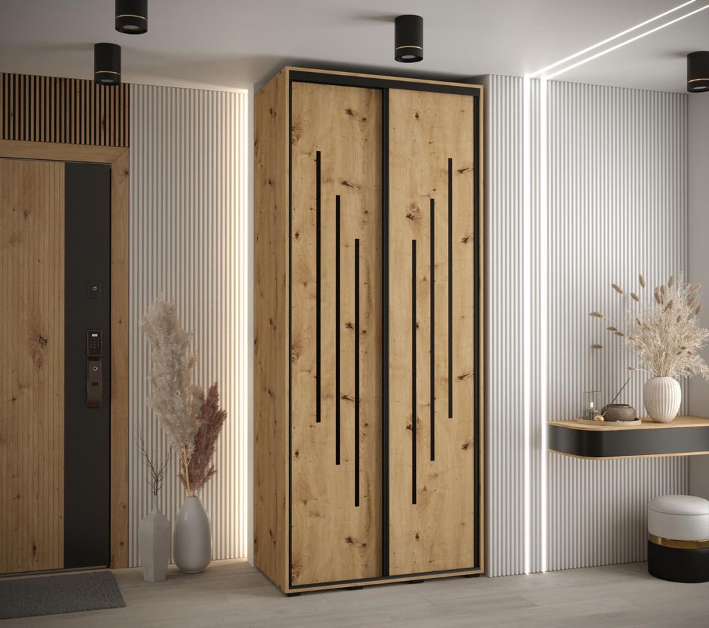 Kleiderschrank ASIRI 8 - 110/60 cm, Artisan-Eiche / Schwarz