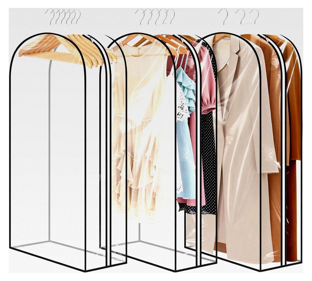 3er Set Kleidersack Transparent, Kleiderschutzhülle mit seitlichem Reißverschluss 110x60cm, große Kapazität für Kleider und Mäntel
