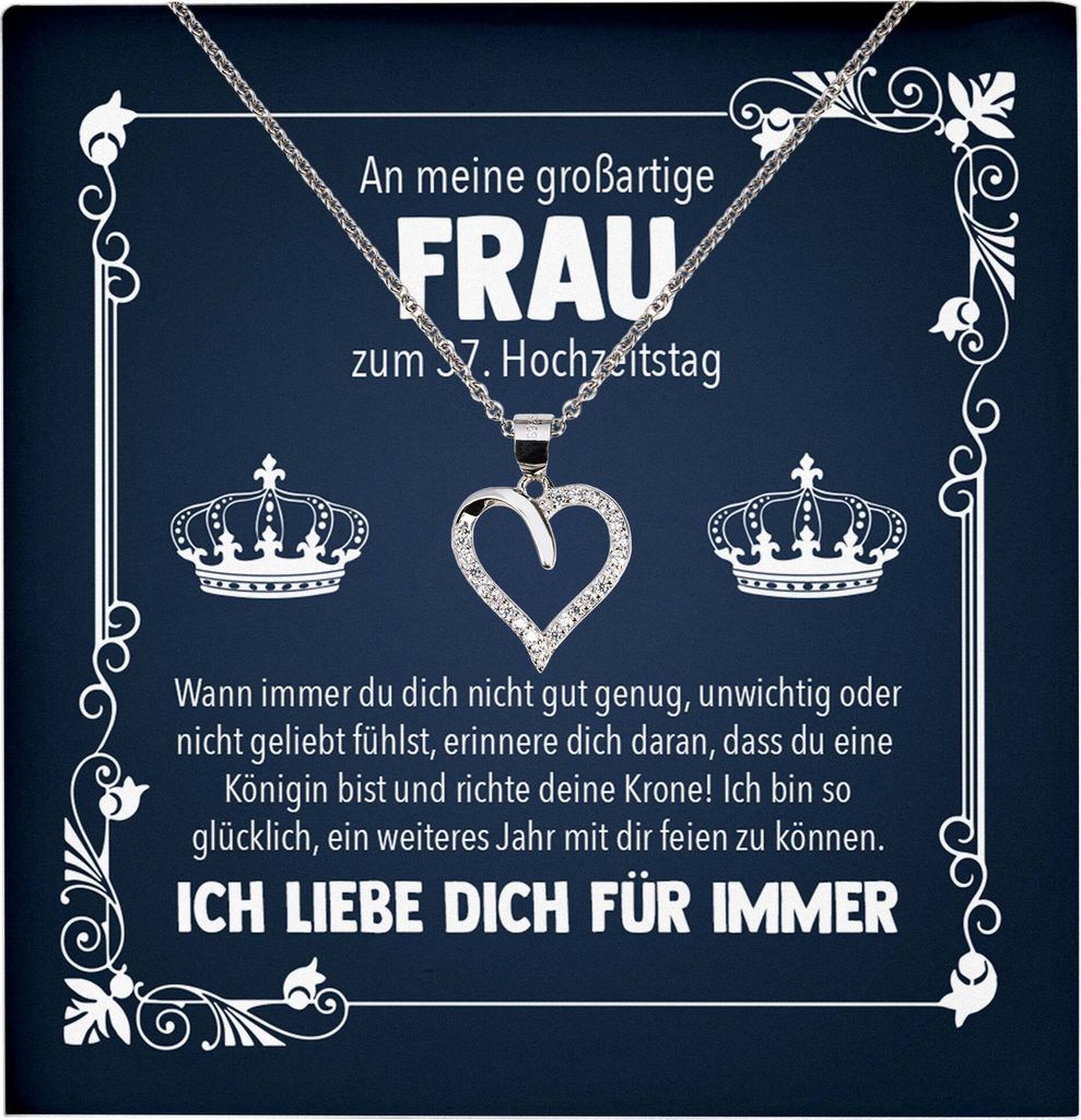 22Feels Ehefrau Königin 37. Hochzeitstag Geschenk Ich Liebe Dich Frauen Herz Halskette Damen Collier mit 23 Zirkonia Steinen (Damen Silber 925/000...