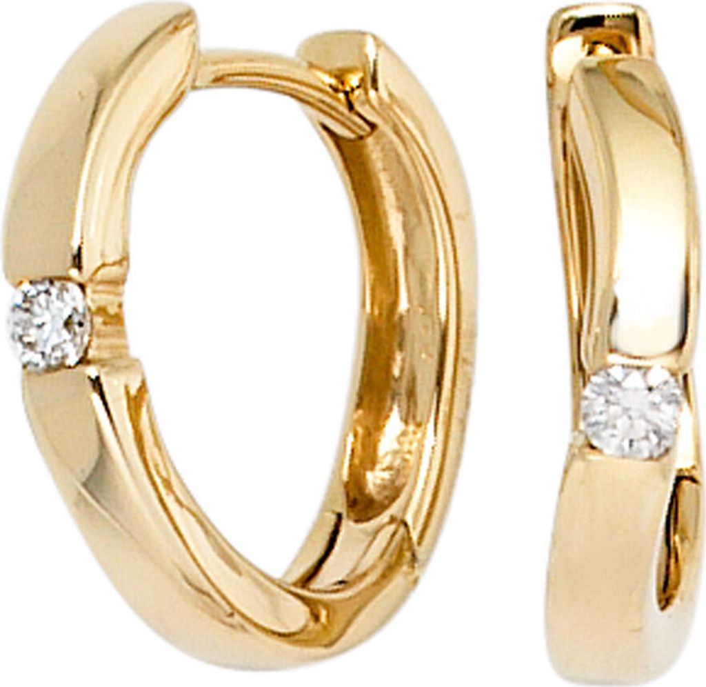 13,8mm Creolen Ohrringe mit Diamanten Brillanten 0,08 Ct W-SI 585 Gold Gelbgold