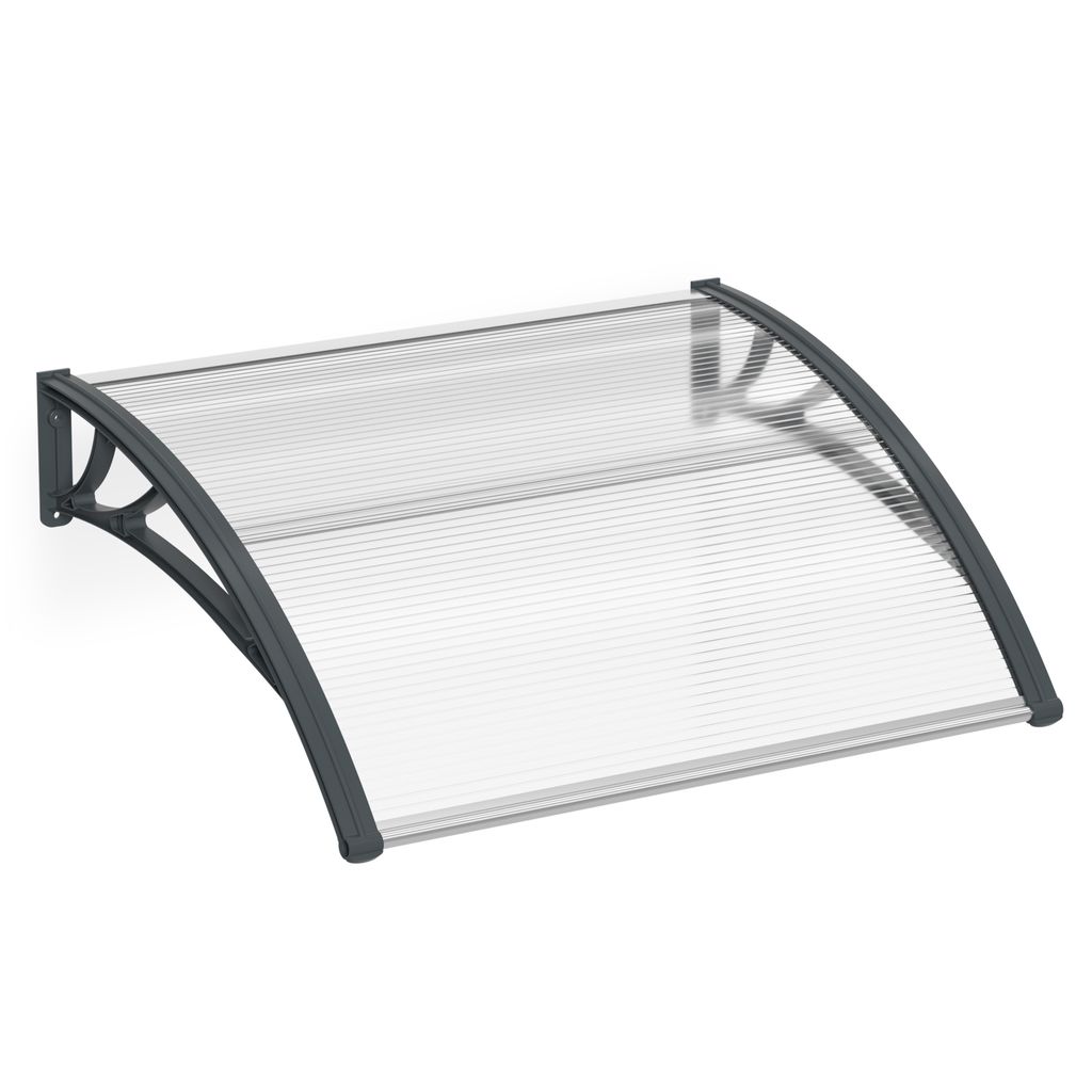 ACXIN Vordach Haustür Überdachung Haustür aus Polycarbonat und Aluminium Rahmen für Garage Balkon Fenster Haus (120x100cm, Grau)