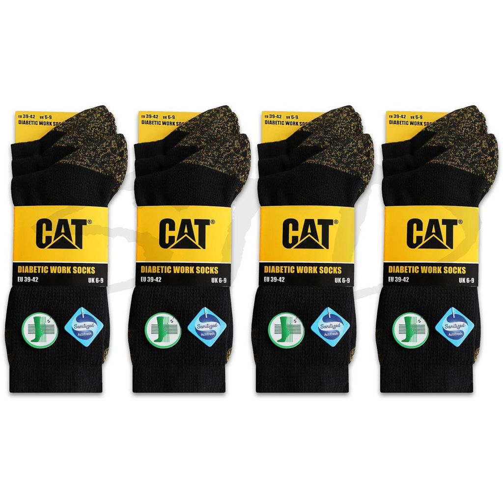 12 Paar CAT CATERPILLAR Comfort Fit Diabetiker Arbeitssocken Komfort Socken atmungsaktiv druckfrei soft & robust mit Sanitized Actifresh Größe ...