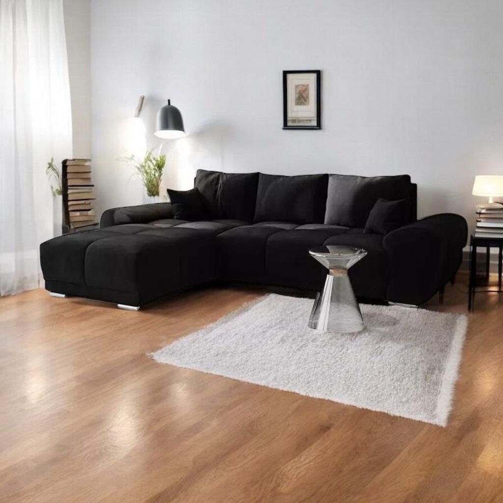 FurMeb24 ECKSOFA SYDNEY - 291 x 183 cm monolith 97 - mit schlaffunktion und bettkasten