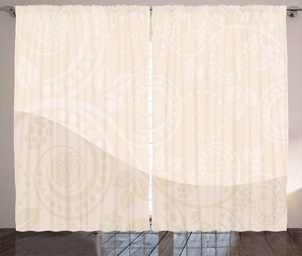 ABAKUHAUS Shabby Chic Rustikaler Vorhang, Floral Bloom Curves, Wohnzimmer Universalband Gardinen mit Schlaufen und Haken, 280 x 175 cm, Creme Tan