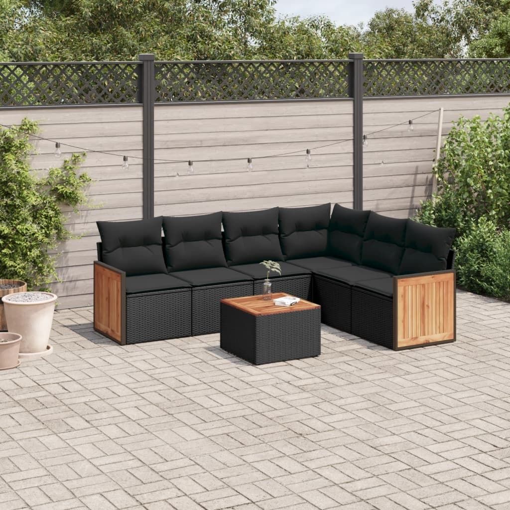 Design 7-tlg. Garten-Sofagarnitur mit Kissen Schwarz Poly Rattan, Gartenmöbel-Sets 2024 Neu