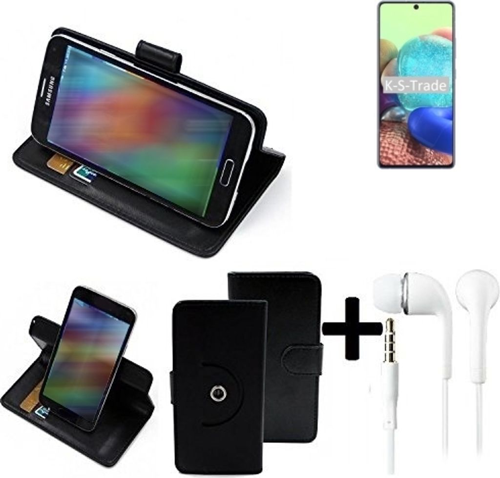 K-S-Trade Handy Hülle Schutz Hülle + Kopfhörer kompatibel mit Samsung Galaxy A71 5G Handyhülle Flipcase Smartphone Cover Handy Schutz Tasche